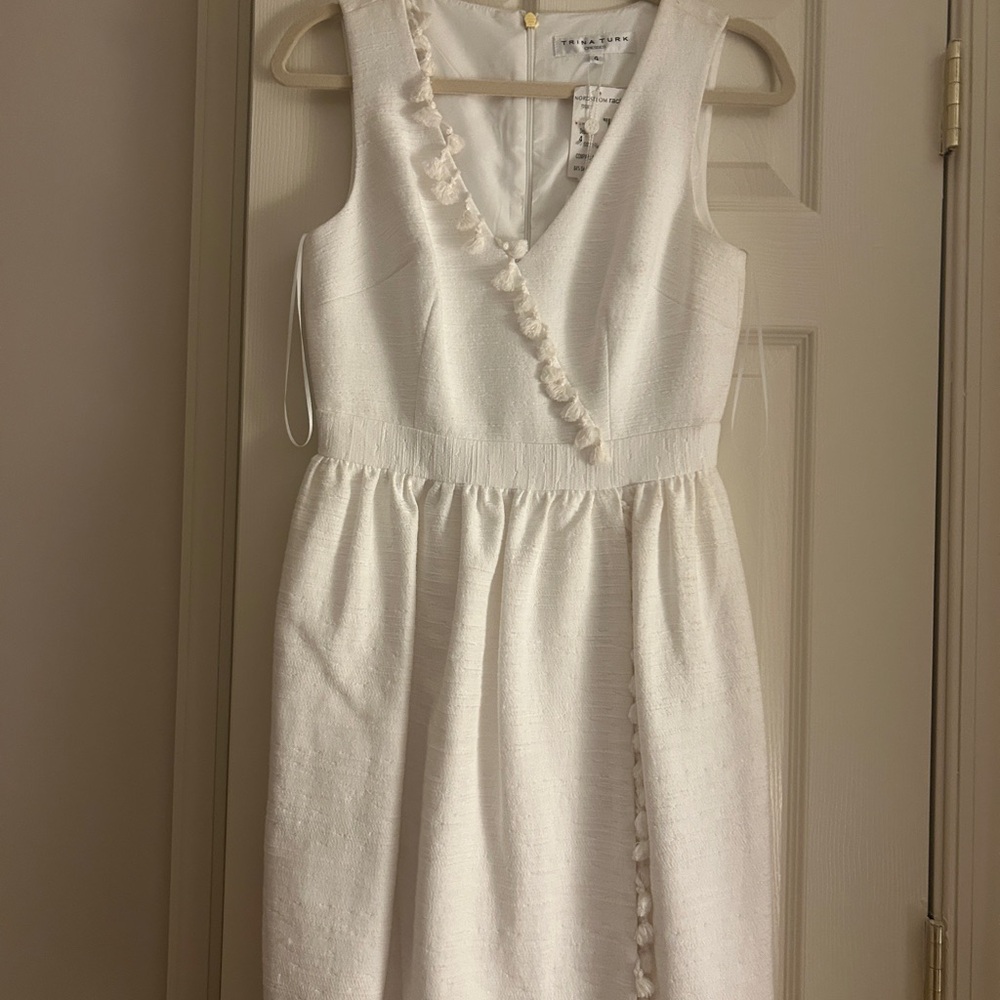 Silver Trina Rurk Embellished Sheath Dress with V-Neck Cap Sleeves